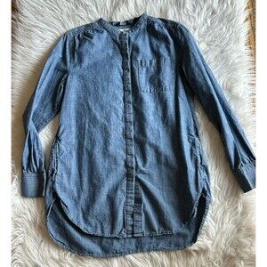 Lands' End Women's Size Small Denim Look Tunic W/pockets Button-Front Shirt Top